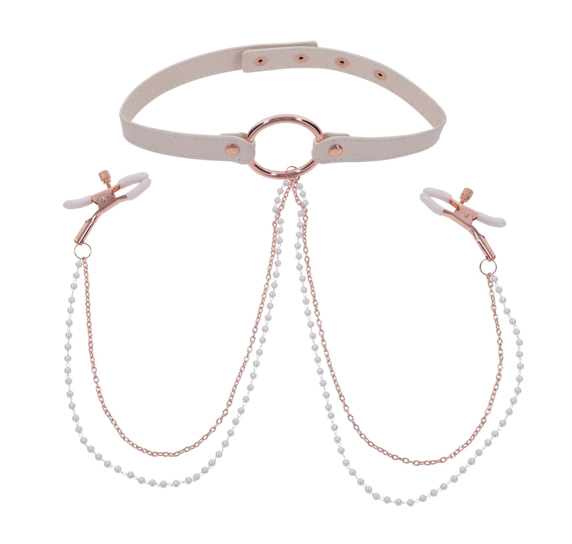 Sex & Mischief Peaches n CreaMe Collar with Nipple Clamps 35-44.5 cm > Sex Toys > Nipple Clips