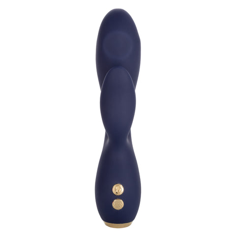 Chic Blossom Navy Blue Flexible Silicone Dual Motor Vibrator with Gold Accents, 10 Speeds, Waterproof and Rechargeable > Vibrators > Ladies > Rabbit