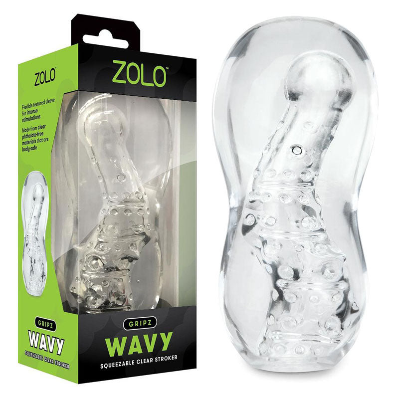 Zolo Gripz Wavy Clear – Squeezable Stroker > Sex Toys For Men > Masturbators > Manual
