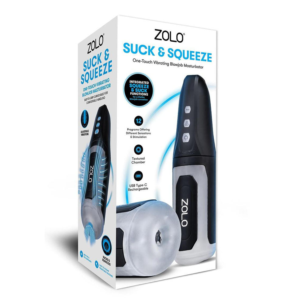 Zolo Suck & Squeeze (USB Rechargeable) – Masturbator with Powerful Vibration and Suction Clear > Sex Toys For Men > Masturbators Premium Main image