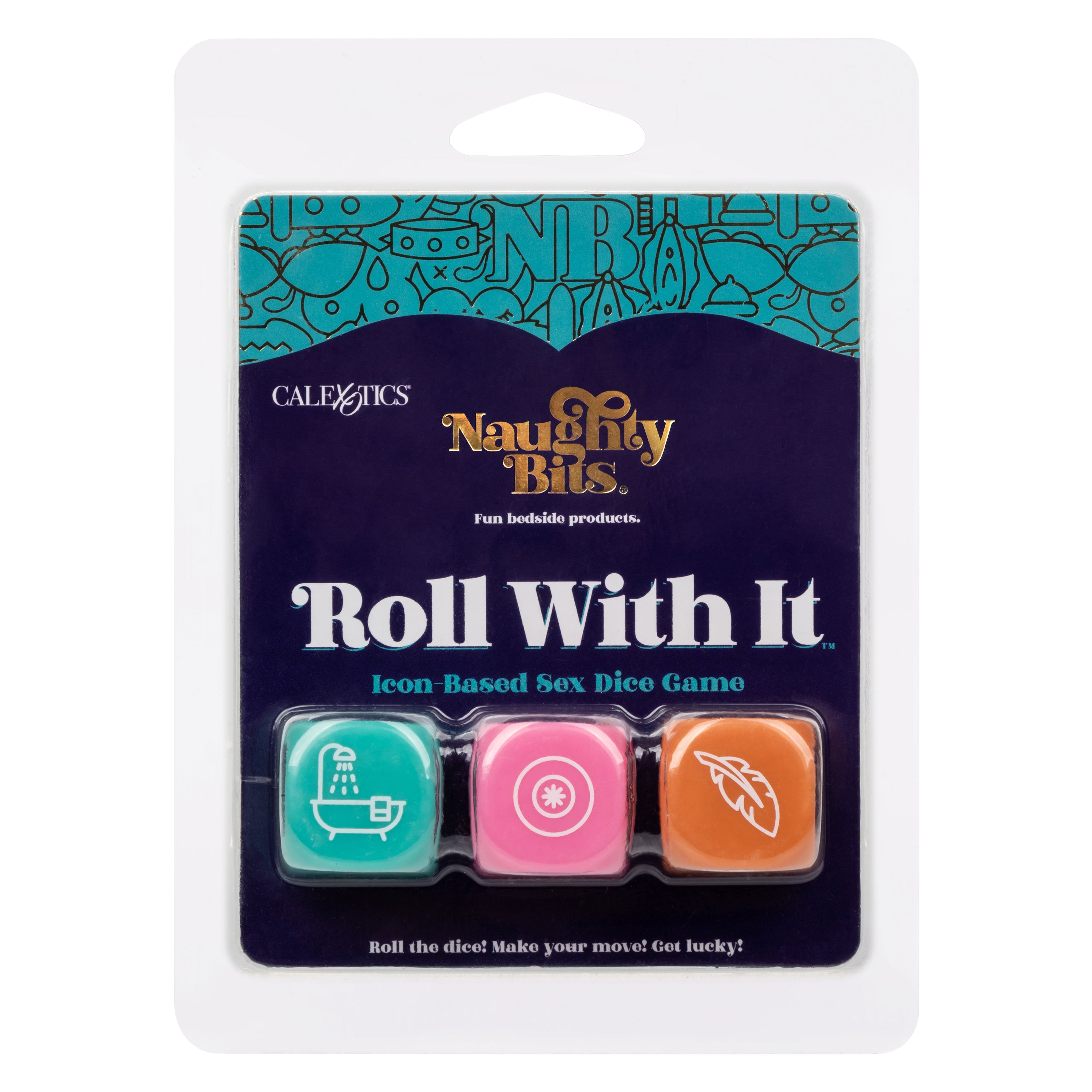 Naughty Bits Roll With It Icon Based Sex Dice Game Set with 3 Colorful Acrylic Dice Games