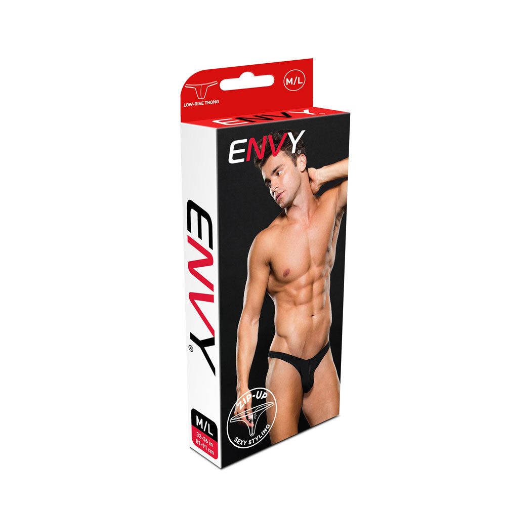Microfibre Low Rise Zip Thong Black > Clothes > Mens Thongs