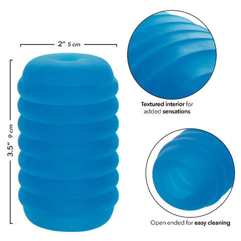 Pop Sock Ribbed Blue Versatile Reversible Stroker 3.5 Inch by 2 Inch Soft Stretchy TPE Strokers - Cup|Egg