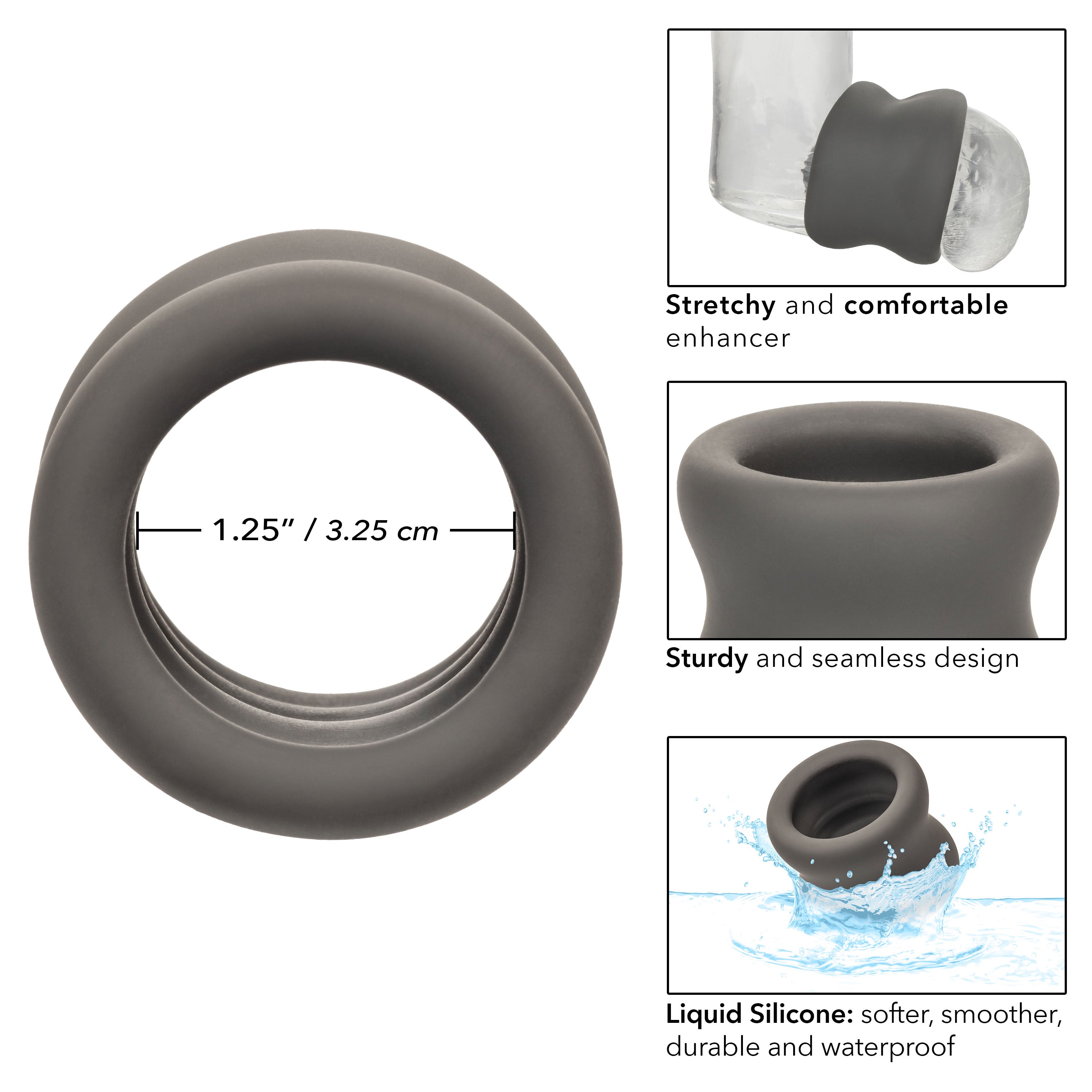Alpha Liquid Silicone Scrotum Ring Ultra Stretchy Soft Black Enhancer > Cock Ring > Single