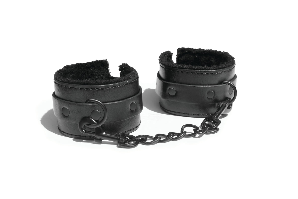 Sex & Mischief Shadow Fur Handcuffs - Black Vegan Leather > Bondage Gear > Restraints