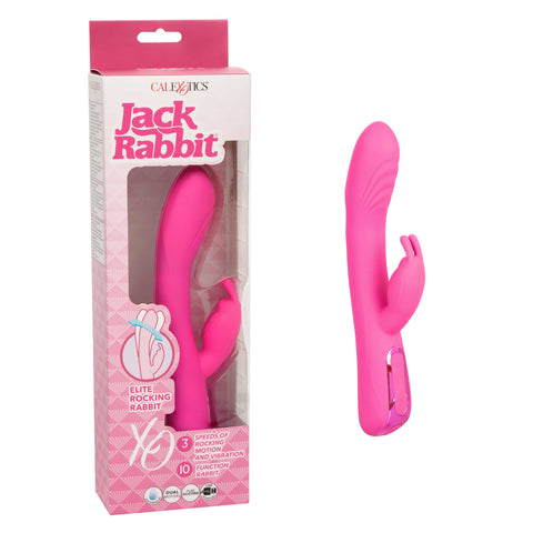 Jack Rabbit Elite Rocking Rabbit Pink Silicone Vibrator with 3 Speeds and 10 Modes, USB Rechargeable, 7.5 Inches Pink VIBRATORS-RABBIT