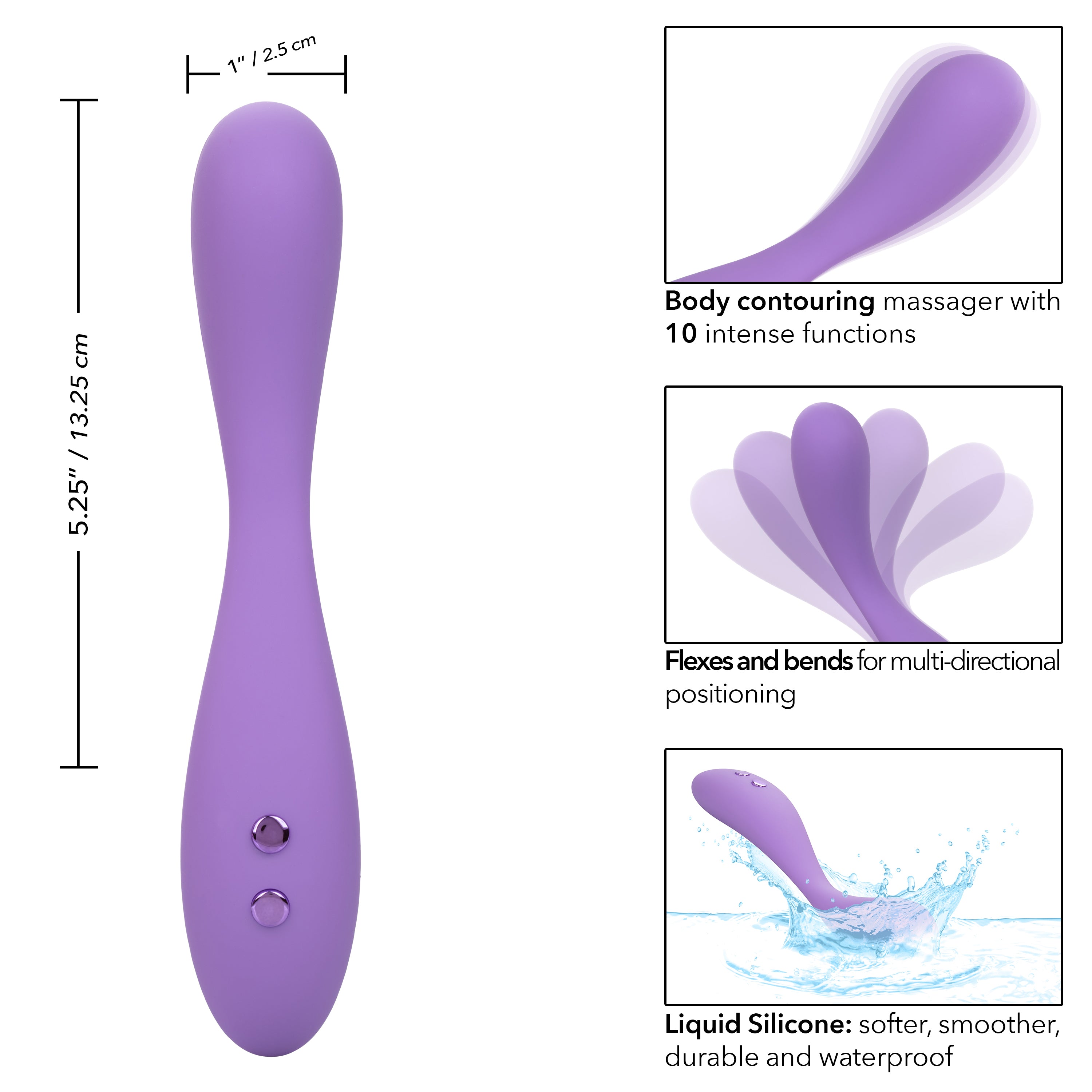 Contour Demi Purple Flexible Liquid Silicone Massager with 10 Vibration Functions and Waterproof Design Purple Vibrators