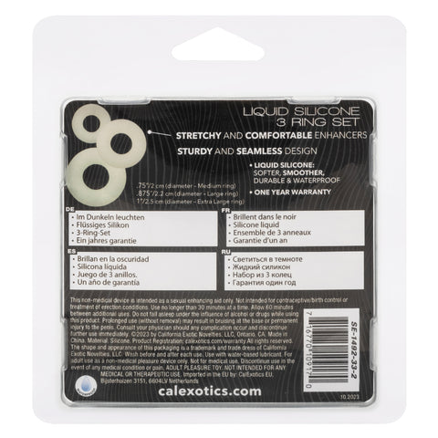 Alpha Glow-In-The-Dark Liquid Silicone 3 Ring Set in White with Multiple Sizes COCK RING Set