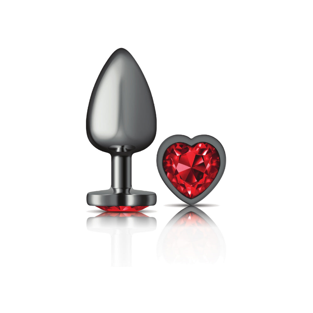 Cheeky Charms Heart Jewel Butt Plug Gunmetal / Red Jewel
