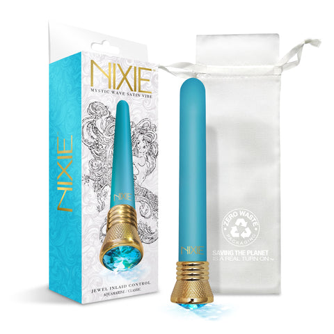 Nixie Jewel Satin Classic Vibe Aquamarine 7 Inch Waterproof G-Spot Vibrator > Vibrators > Standard Vibrators