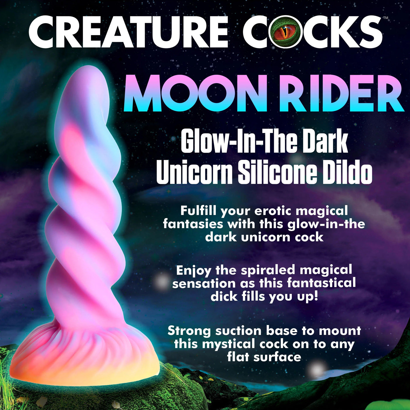 Moon Rider Glow in the Dark Unicorn (Colorful Sunburst) – Vibrant Glow Dildo 7 Inches > Dildos > Fantasy