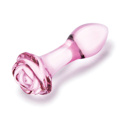 Glas 3PC Rosebud Butt Plug Set Pink Handblown Glass Anal Training Set 3.5, 4.5, and 5.5 Inches > Glass > Toys