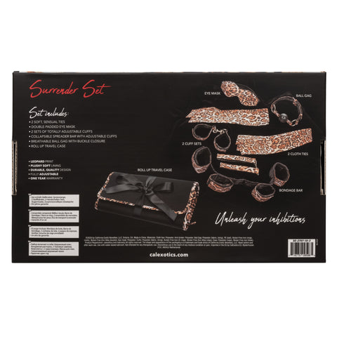 Unleashed Surrender Set Animal Print 8-Piece Travel-Ready Kink Kit with Adjustable Cuffs, Eye Mask, Ball Gag, Spreader Bar, and Roll-Up Case > Bondage Gear > Bondage Kits