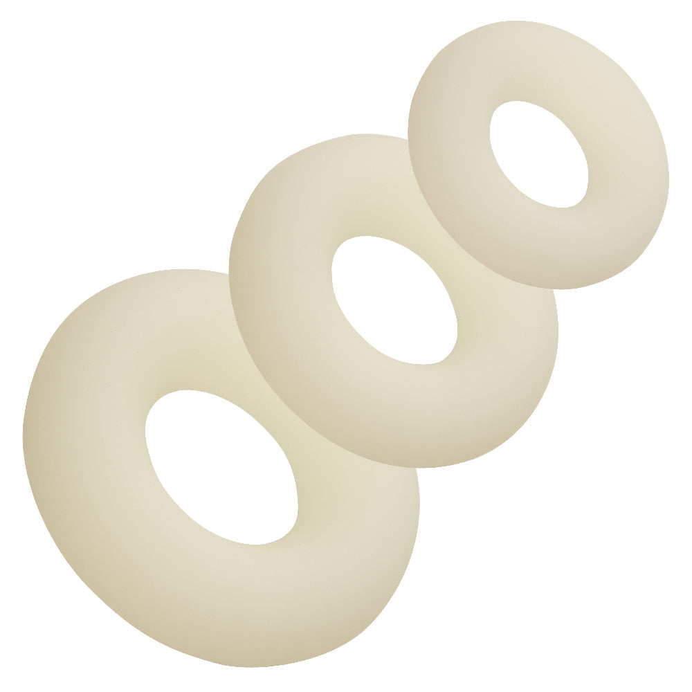 Alpha Glow-In-The-Dark Liquid Silicone 3 Ring Set in White with Multiple Sizes COCK RING Set