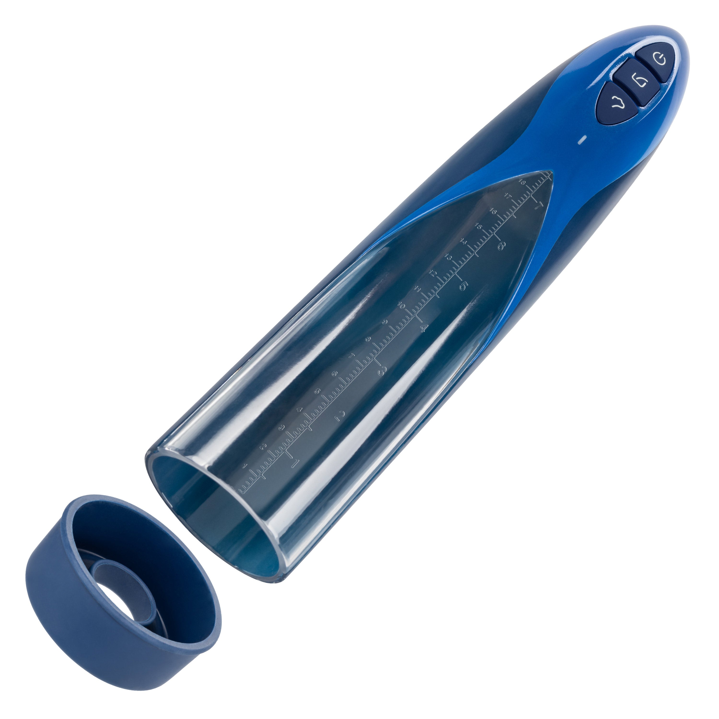 Optimum Series Rechargeable Waterproof Pump with Silicone Donut Base and USB Charging, Blue and Clear, Medium Size PUMPS Male Electric