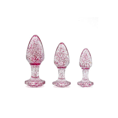 Adam & Eve Glitter Gem 3-Piece Butt Plug Set - Pink Sparkle > Anal Range > Jewel Butt Plugs