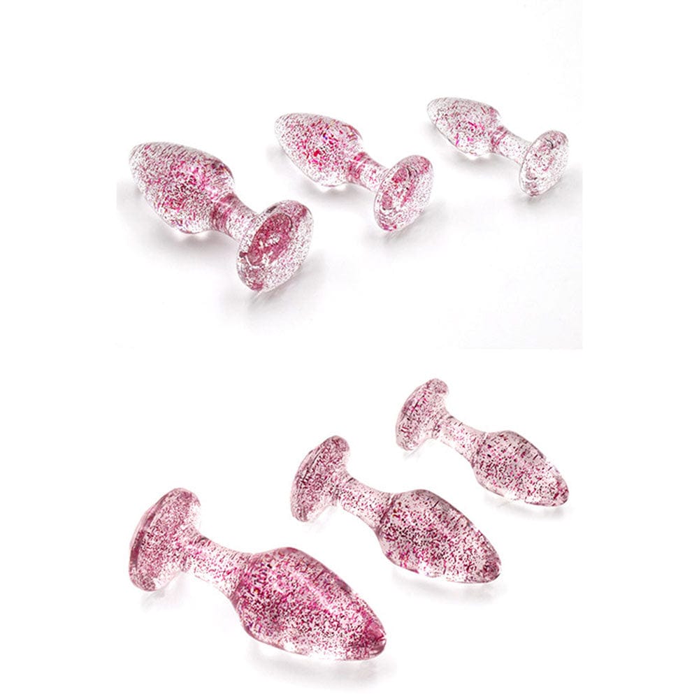 Adam & Eve Glitter Gem 3-Piece Butt Plug Set - Pink Sparkle > Anal Range > Jewel Butt Plugs