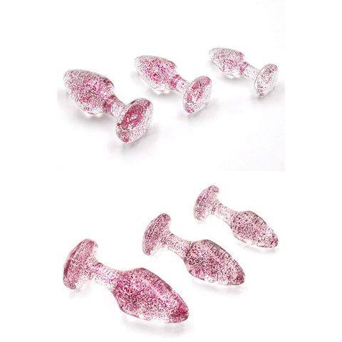 Adam & Eve Glitter Gem 3-Piece Butt Plug Set - Pink Sparkle > Anal Range > Jewel Butt Plugs