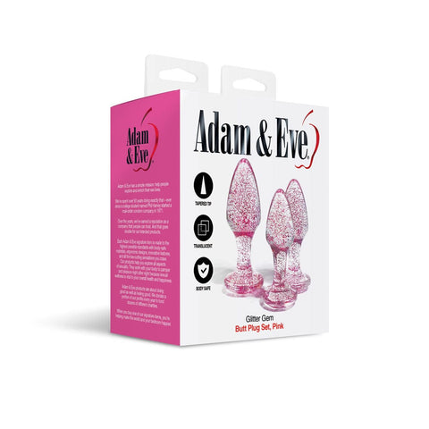 Adam & Eve Glitter Gem 3-Piece Butt Plug Set - Pink Sparkle > Anal Range > Jewel Butt Plugs