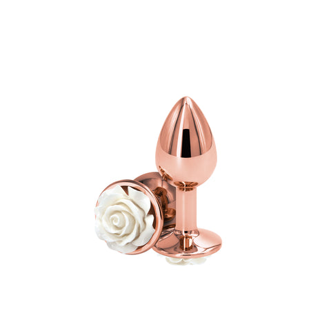 Rear Assets Rose Small 7.6 cm Metal Butt Plug White Rose Base Rose Gold > Anal Range > Jewel Butt Plugs