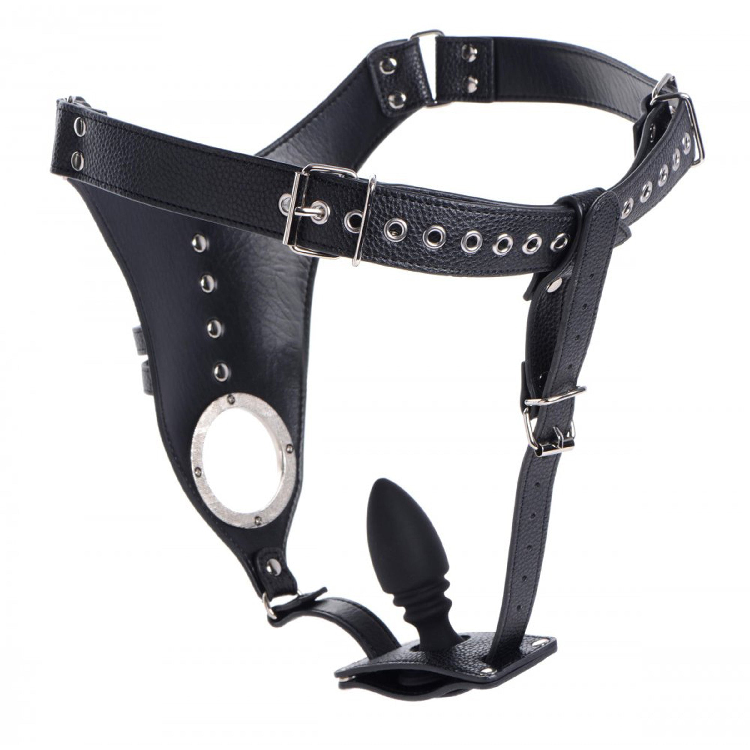 Strict Male Chastity Harness with Silicone Anal Plug Secondary image
