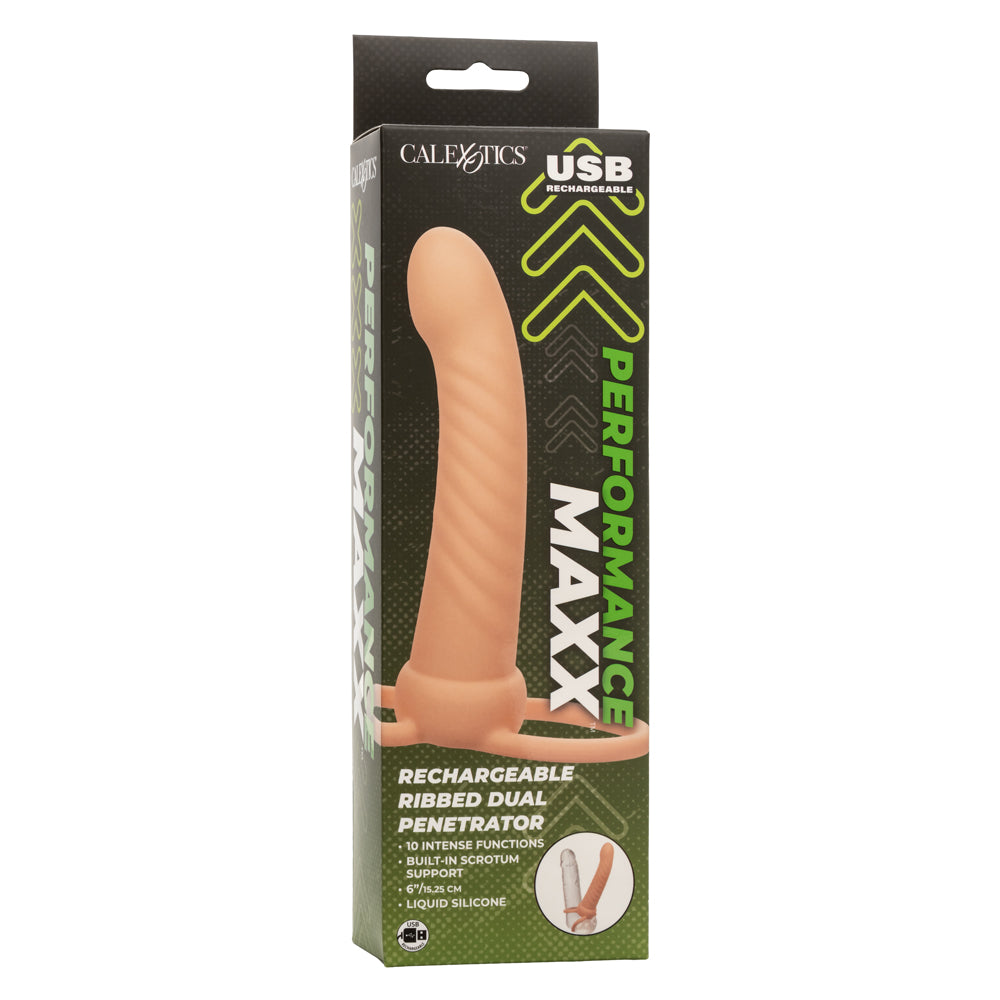 Performance Maxx Ribbed Dual Penetrator Liquid Silicone Waterproof Vibrating Probe > Dildos > Neutral Dildos