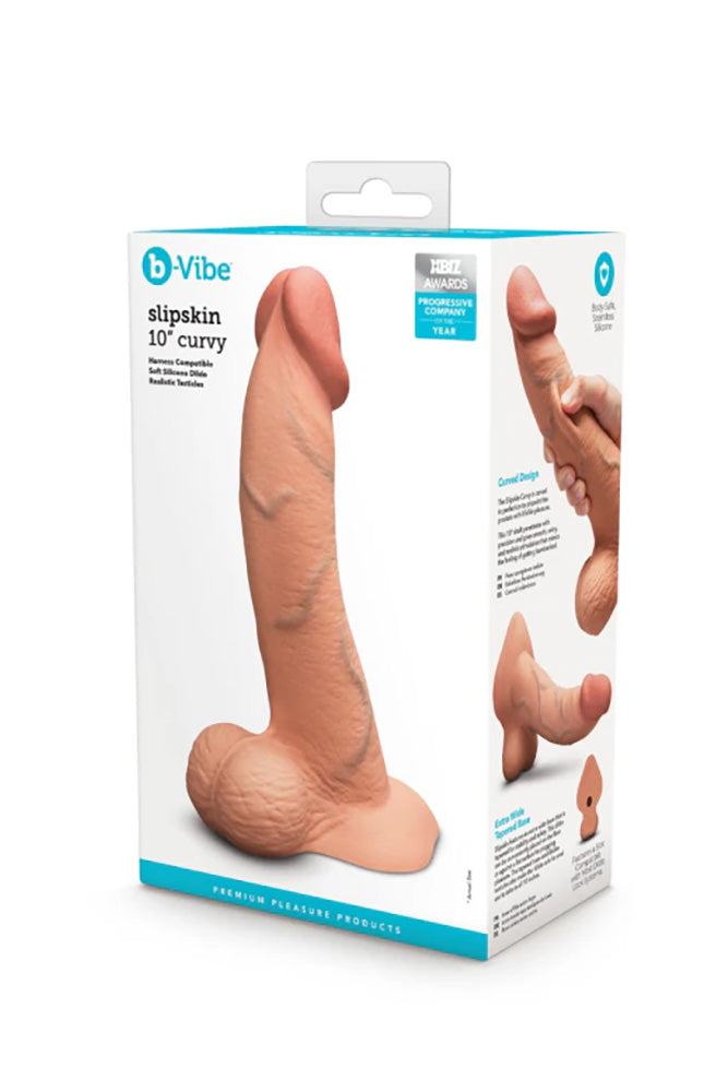 b-Vibe Slipskin Realistic Silicone Dildo 10 Inch Curved Mocha > Dildos > Large Dildos