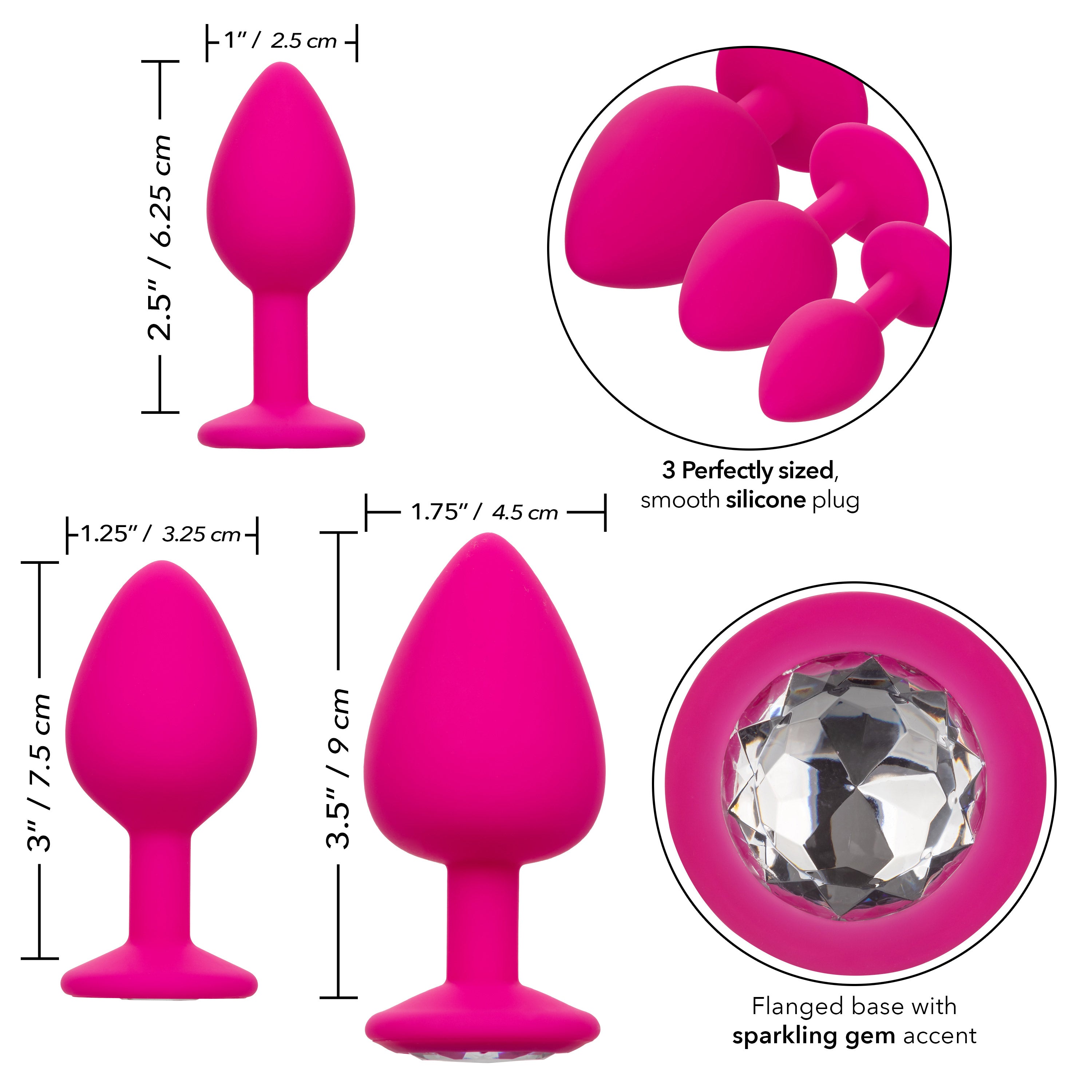 Cheeky Gems Pink Anal Training Kit with 3 Graduated Silicone Plugs and Gem Base > Anal Range > Butt Plug Kits