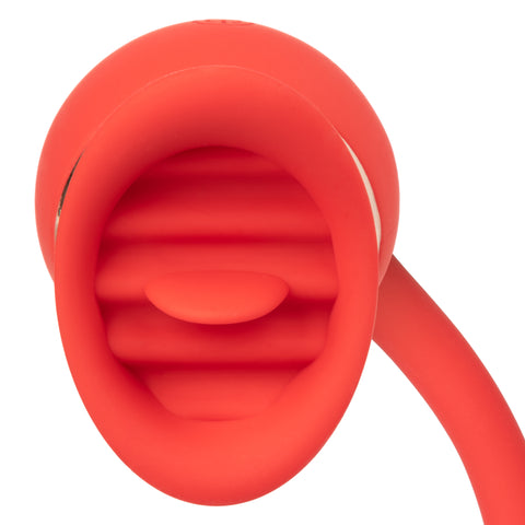 French Kiss Casanova Red Silicone Dual Motor Vibrating Massager with Flickering Teaser and USB Rechargeable Battery Finger Stimulator