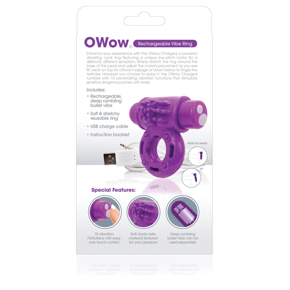 O Wow Ring Rechargeable Vibrating Cock Ring with 10 Vibration Functions SEBS Material > Cock Ring > Vibrating