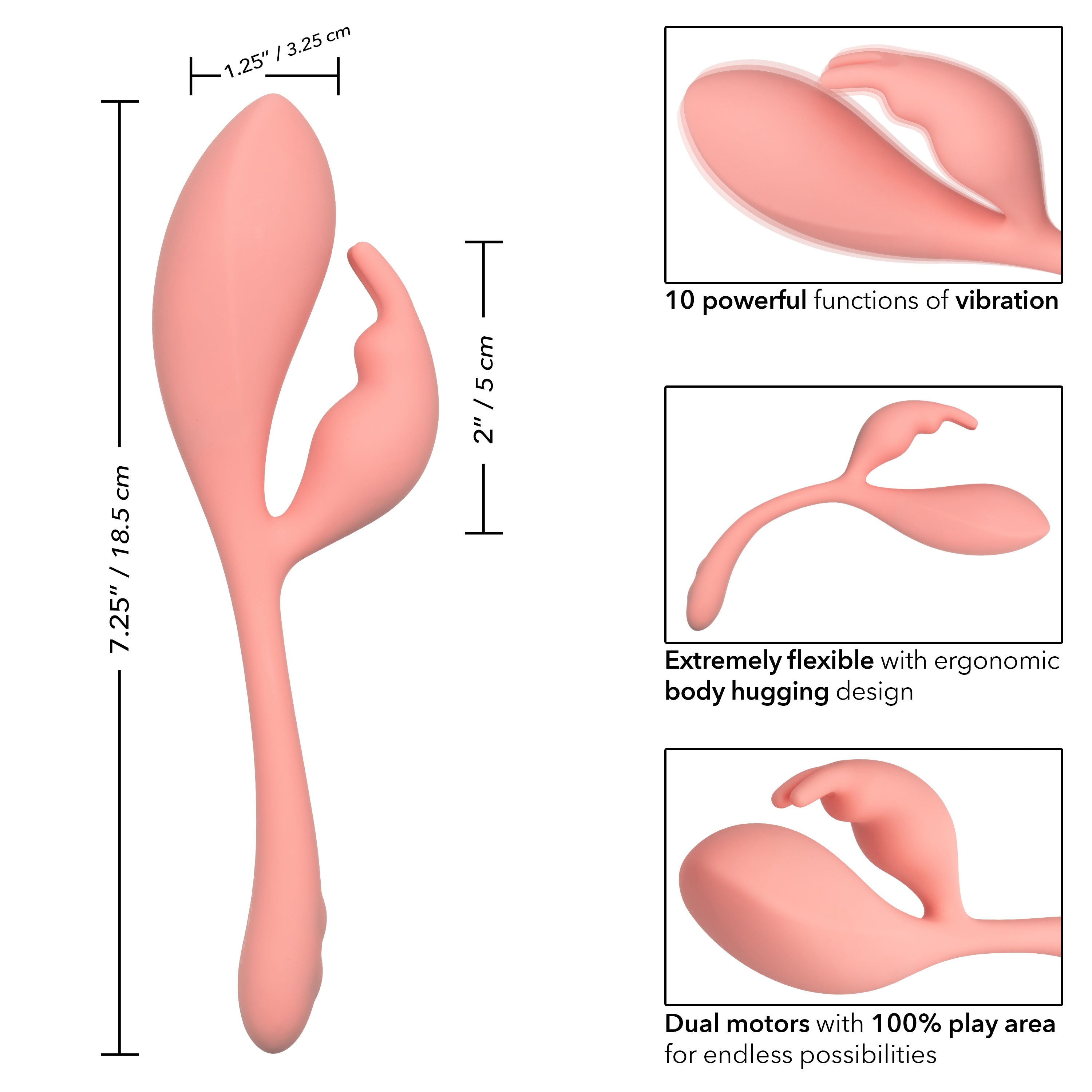 Elle Liquid Silicone Bunny 7.25 Inch Pink Flexible Vibrator | Dual Motor > Sex Toys For Ladies > Clitoral Vibrators and Stimulators