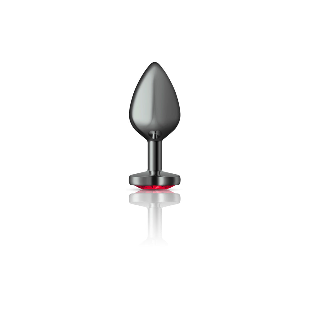 Cheeky Charms Gunmetal Butt Plug with Heart Red Jewel Medium > Anal Range > Jewel Butt Plugs