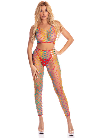 Rainbow Two Piece Bodystocking for Adult Play and Costume Fun Bodystocking