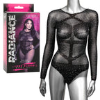 Radiance Plus Size Long Sleeve Black Mesh Rhinestone Body Suit Fits Up To 3X Black Curvy Size > Clothes > Plus Size Lingerie