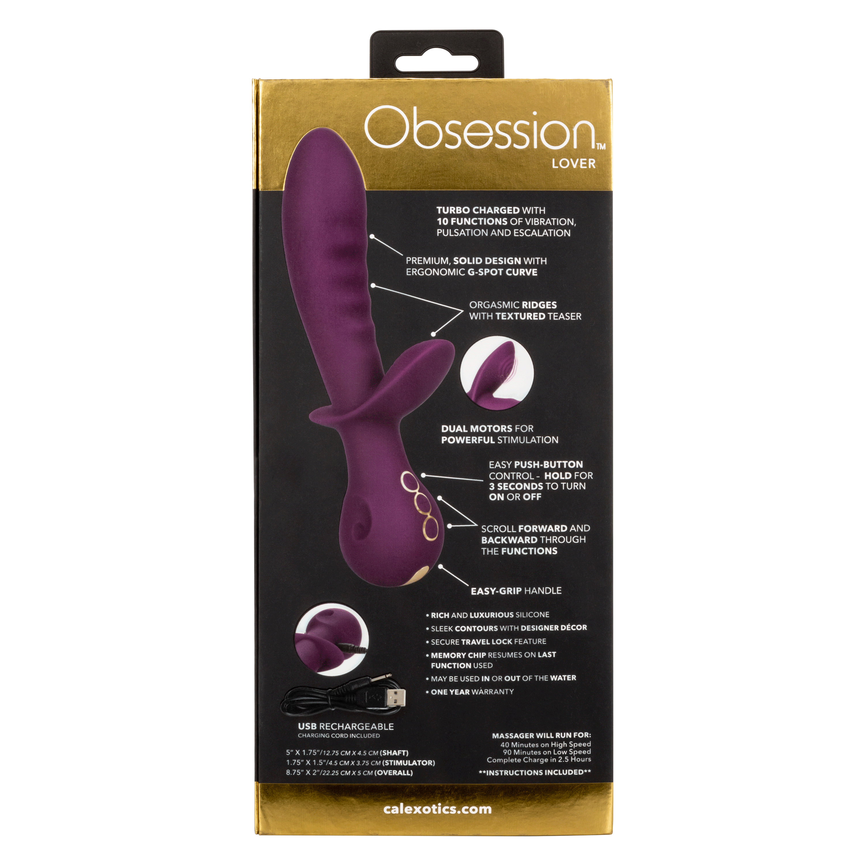 Obsession Lover Turbo-Charged Dual Vibrator in Purple with 10 Vibration Functions and Waterproof Silicone Design Vibrators - G Spot