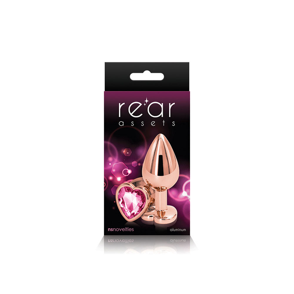 Rear Assets Rose Gold Heart Medium – Metal Butt Plug with Pink Gem Base Pink Medium > Anal Range > Jewel Butt Plugs