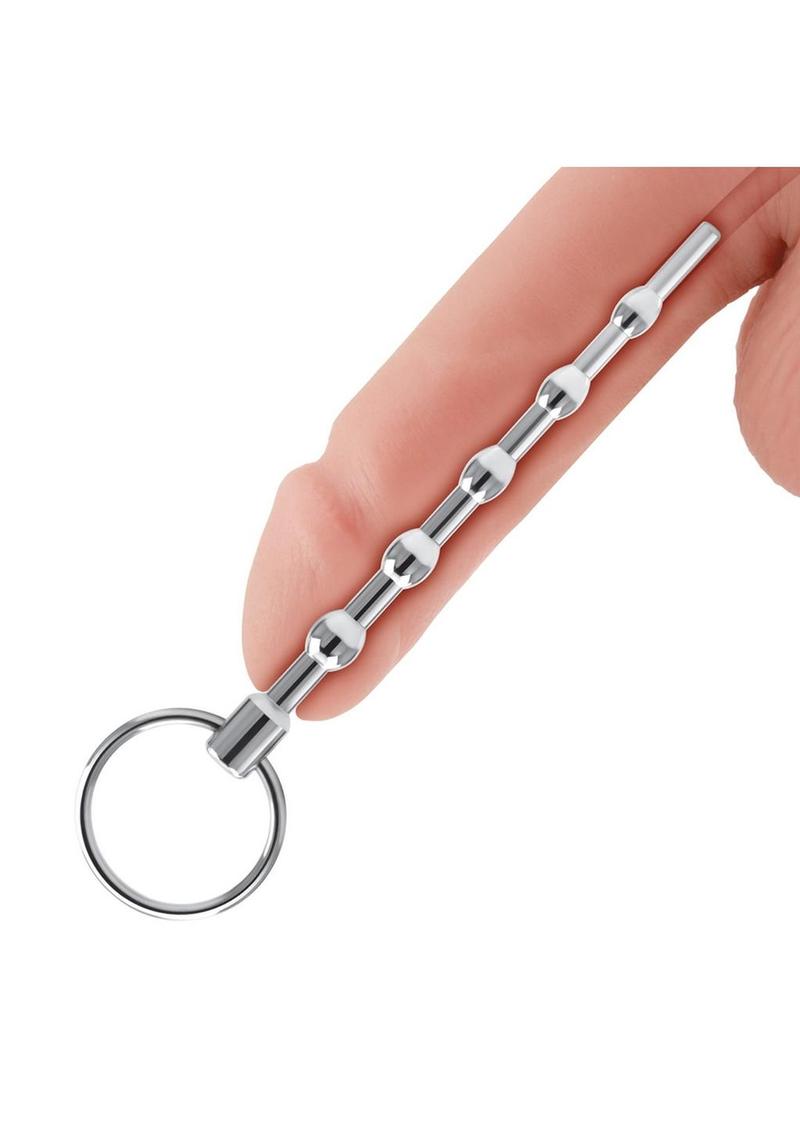 Blue Line 4.5 Inch Stainless Steel Beaded Urethral Sound in Blue > Sex Toys For Men > Sounding Rods
