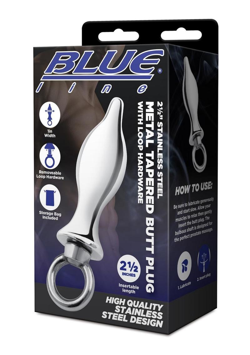 Blue Line 2.5 Inch Stainless Steel Metal Tapered Butt Plug with Loop Hardware > Anal Range > Butt Plugs