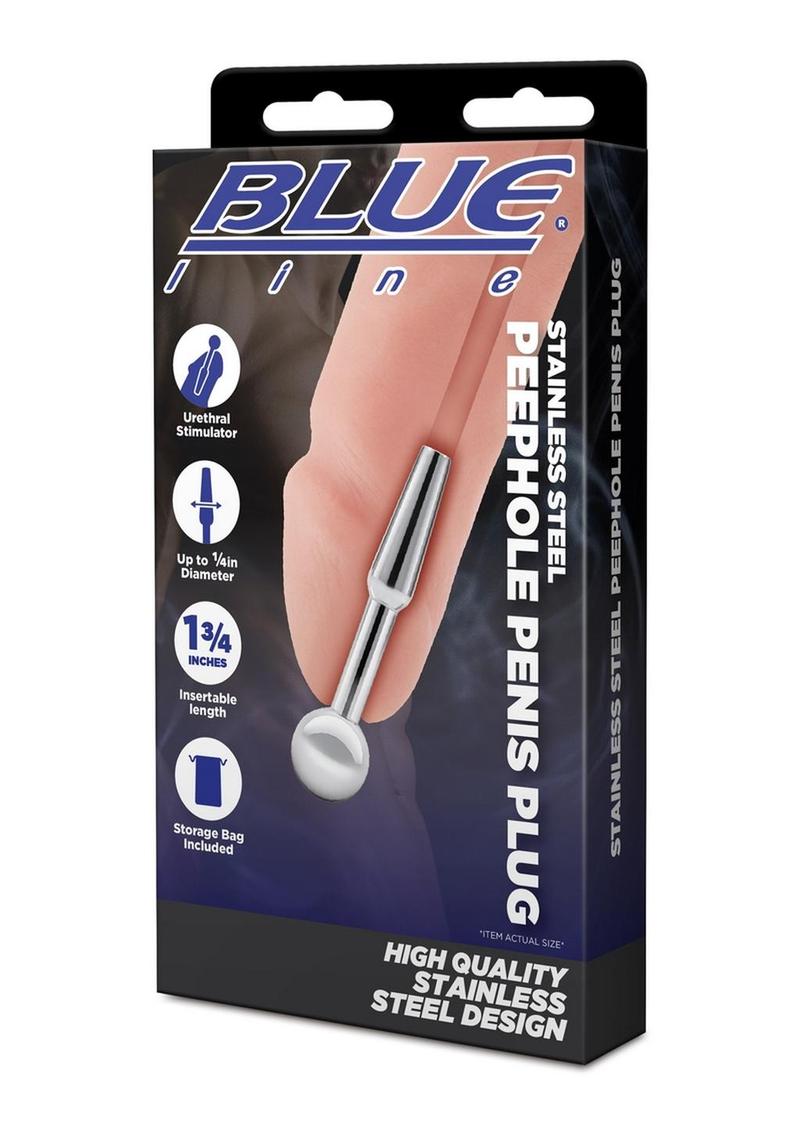 Blue Line Stainless Steel Peephole Penis Plug 1 3/4 Inch Length with Bulb Tip > Sex Toys For Men > Sounding Rods