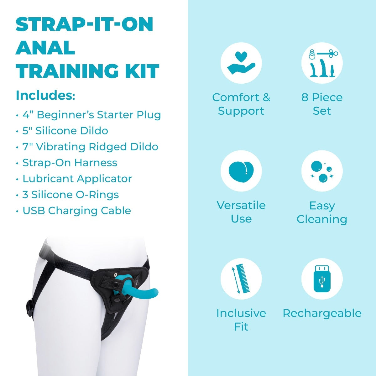 b-Vibe Strap-It-On Anal Training Kit – 7 Inch Harness and Silicone Dildos Set > Dildos > Strap On Dildos