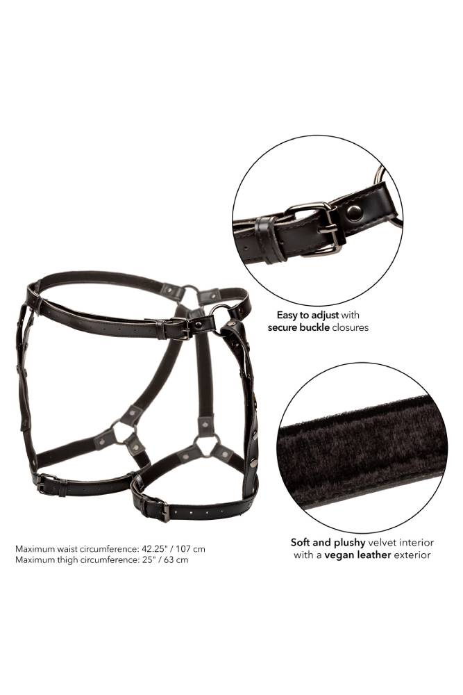 Euphoria Collection Riding Thigh Harness Black Vegan Leather With Plush Velvet Lining Adjustable Waist > Clothes > Womens Harnesses