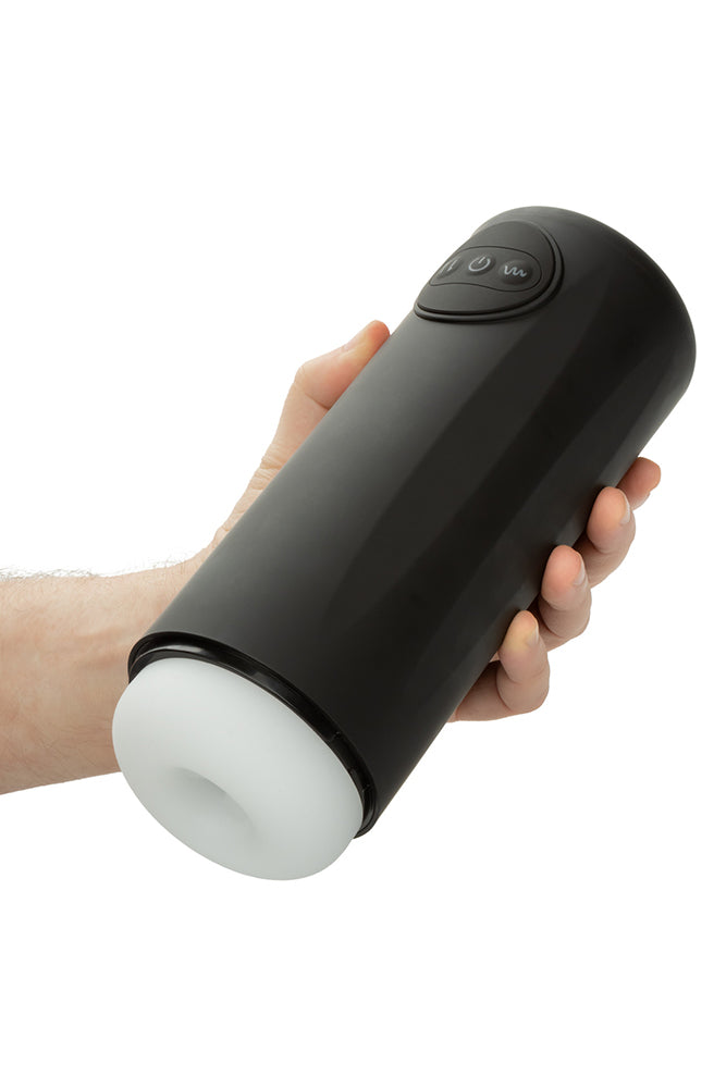 Optimum Power Vibrating and Thruster Stroker Black Masturbator with Ultra-Soft Textured Sleeve Secondary image