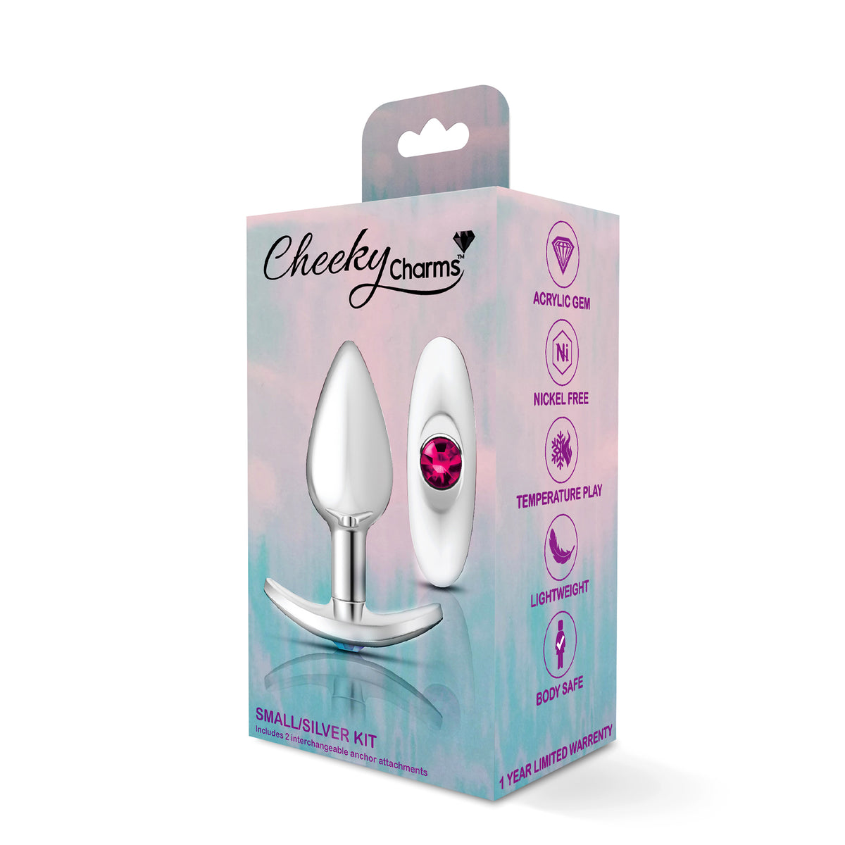 Cheeky Charms Silver Anchor Butt Plug with Clear and Pink Jewel (2.57 inch) > Anal Range > Jewel Butt Plugs