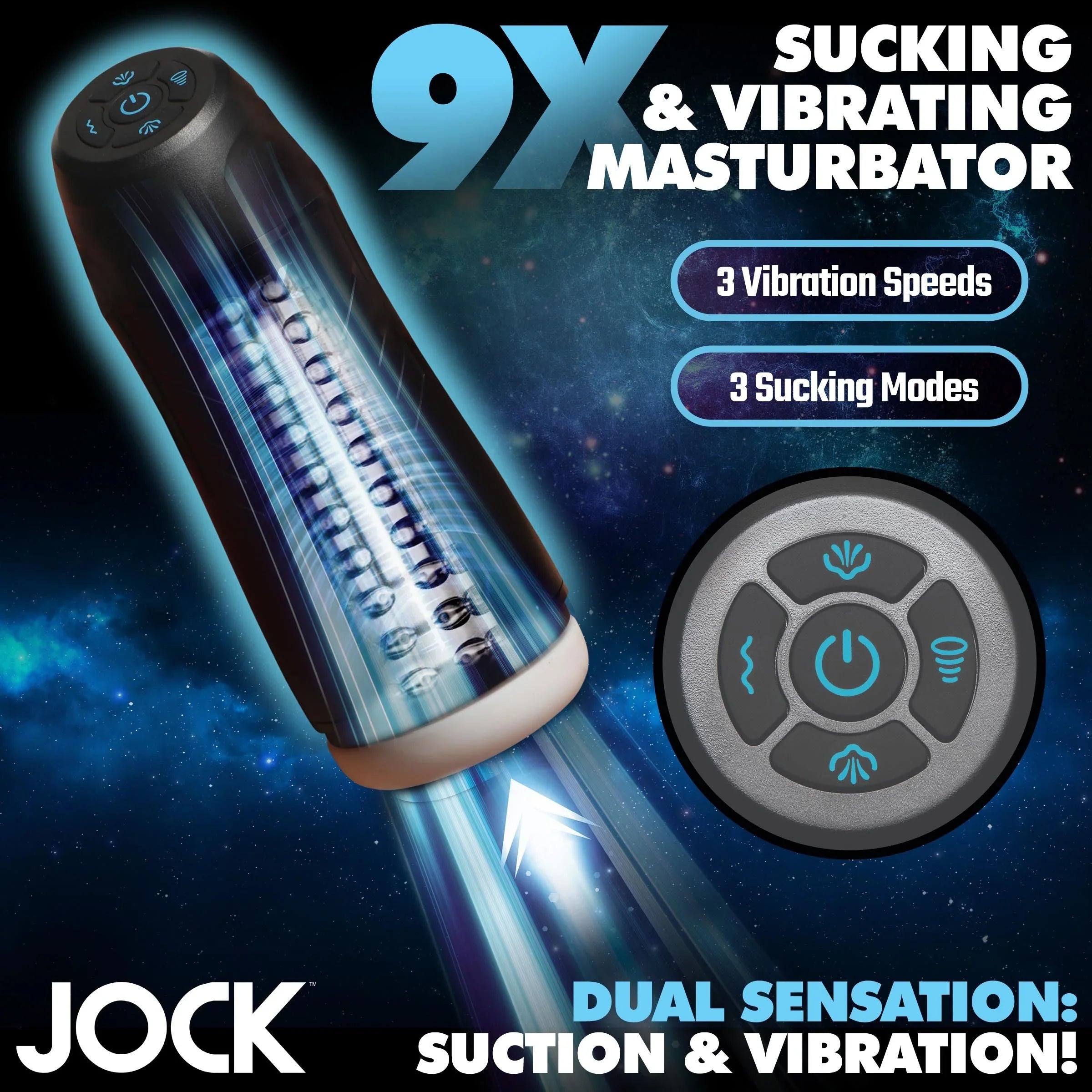 Jock 9X Sucking and Vibrating Masturbator – Multi-Textured Sleeve > Sex Toys For Men > Masturbators Premium