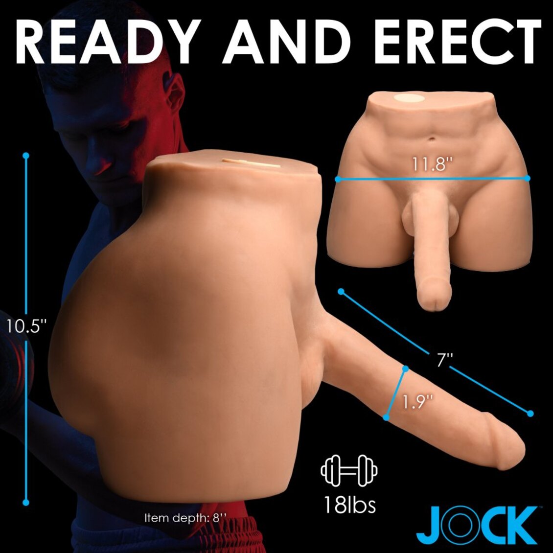 Jock Vibrating and Squeezing Male Masturbator with Poseable Dildo Medium > Sex Toys For Men > Assbators