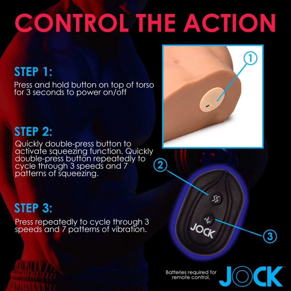 Jock Vibrating and Squeezing Male Masturbator with Poseable Dildo Medium > Sex Toys For Men > Assbators