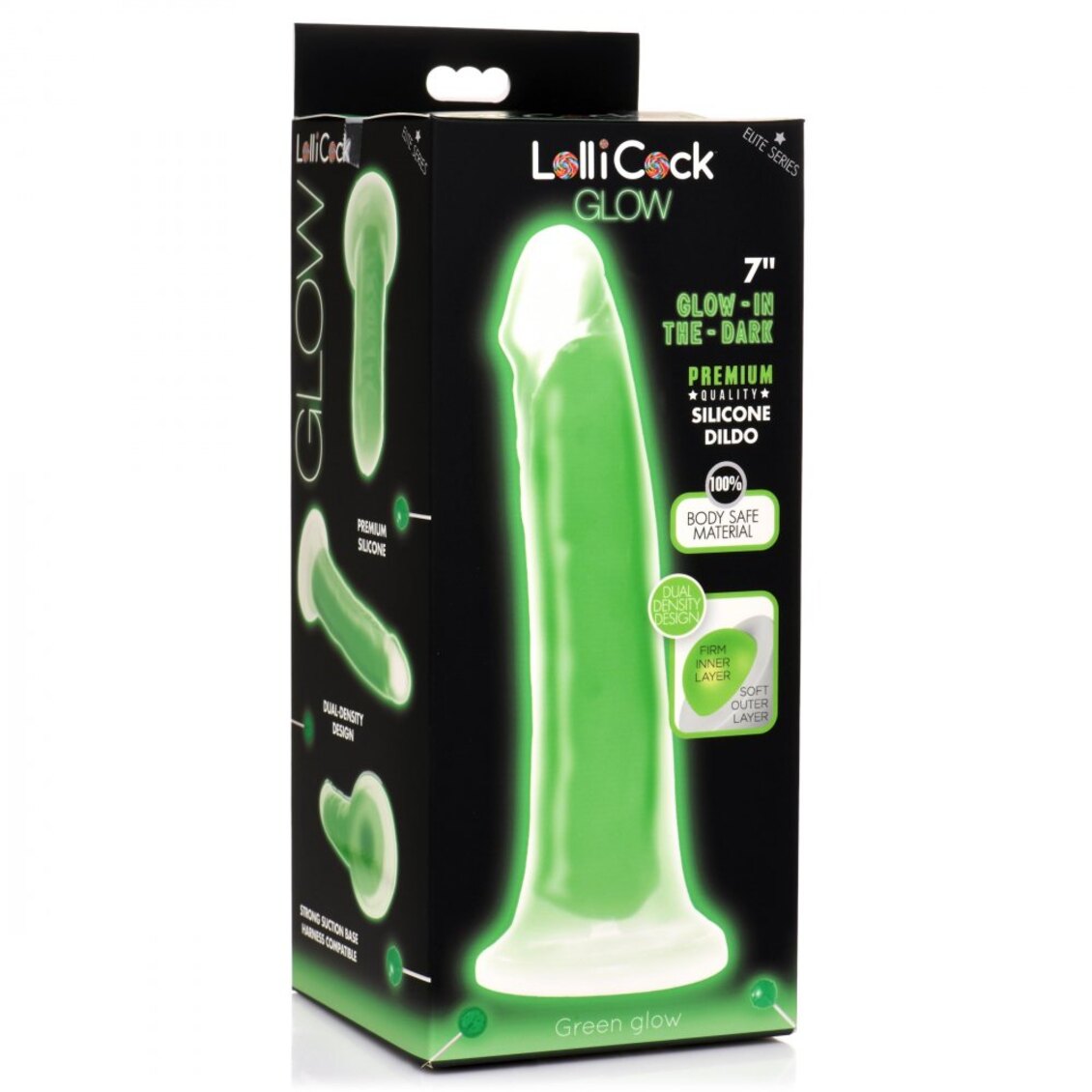 Curve Toys | LolliCock 7 inches Glow-In-The-Dark Silicone Dildo Green