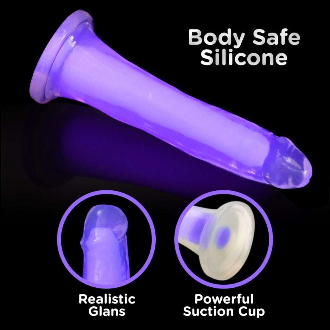 Curve Toys | LolliCock 7 inches Glow-In-The-Dark Silicone Dildo Purple
