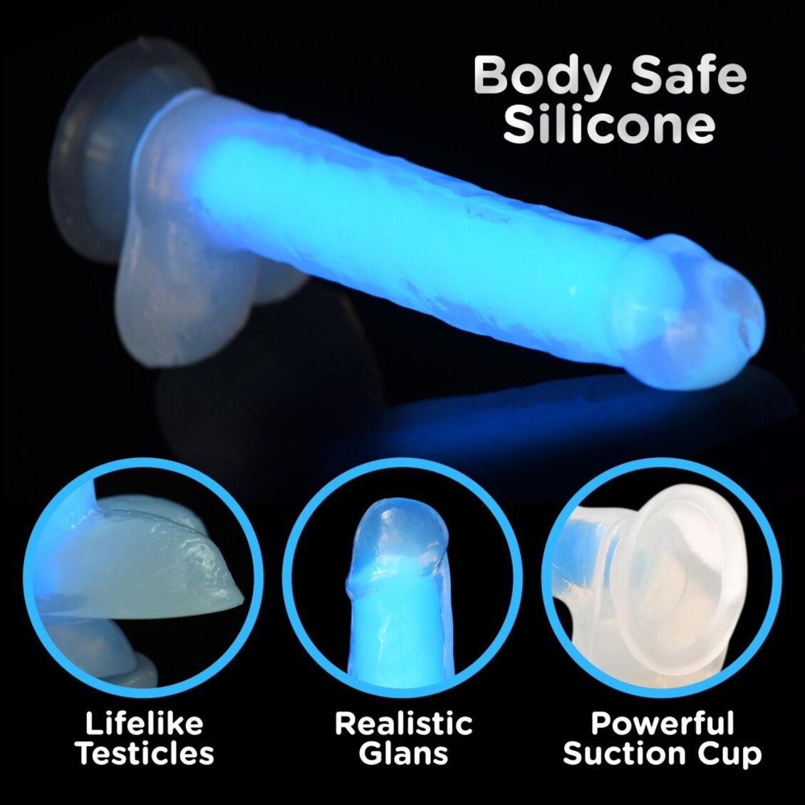 Curve Toys | LolliCock 7 inches Glow-In-The-Dark Silicone Dildo w Balls Blue