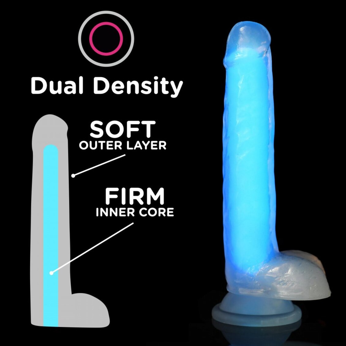 Curve Toys | LolliCock 7 inches Glow-In-The-Dark Silicone Dildo w Balls Blue